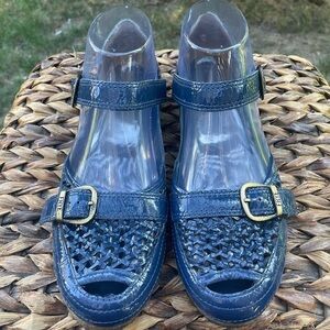 FRYE Navy Blue Woven Leather Duo Buckle Mary Jane Flats Comfort Shoes Size 7.5
